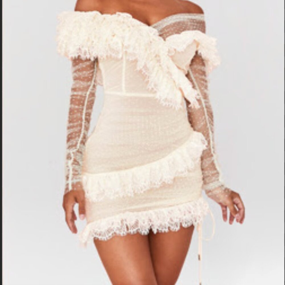BRAND NEW - House of CB -Ivory Lace Frill Mini Dress- Size Medium